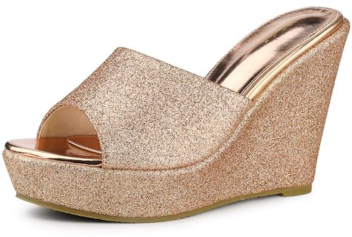 Allegra K Women's Glitter Platform Wedge Heels Sandals Rose Gold 4.5 UK/Label Size 6.5 US