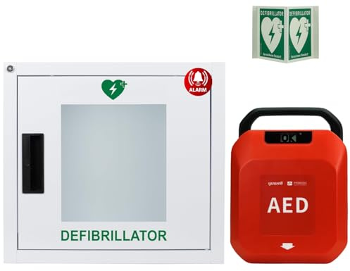 First aid defibrillator & Metal Wall Box with Alarm for laypeople and Professionals with Automatic Shock delivery, Primedic HeartSave YA, 8 Year Warranty, Language: GER & ENG