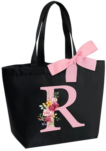 Borsa Tote Bag con Iniziale, Borsa Shopper con Papillon, Borsa Donna Personalizzata con Nome, Regali per Donna, Amica, Sposa Damigella D'onore, Mamma, Compleanno, Nozze, Natale, San Valentino(R)
