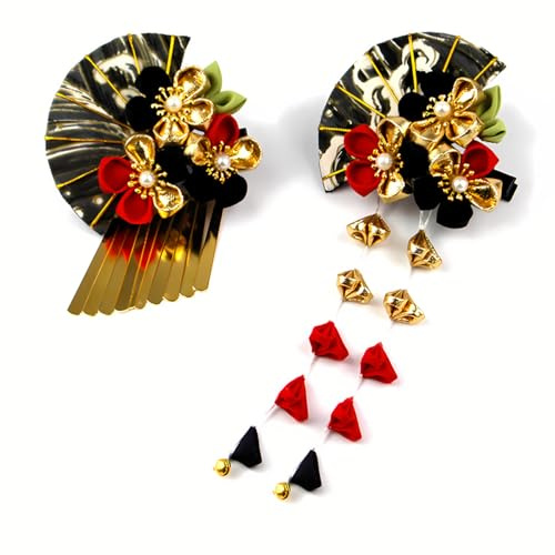 Set di 2 fermagli per capelli da donna a forma di kimono giapponese, con nappa, accessori per capelli tradizionali Kanzashi