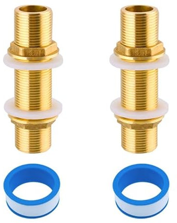 2 unidades G3/4 latón mamparo, 10 cm macho roscado tubo de manguera de manguera de tubo roscado, accesorio para barril de lluvia para grifos, barriles de lluvia, tanques de agua, torres de agua y