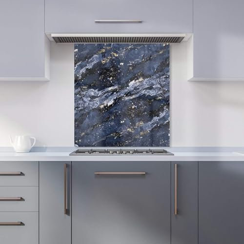 Premium Deep Ocean Blue Quartz Effect Kitchen Splashback 6mm Toughened Glass Kitchen Splashback – Heat Resistant Splashback for Kitchens, Perfect for Cookers and Hobs, Polished Edges