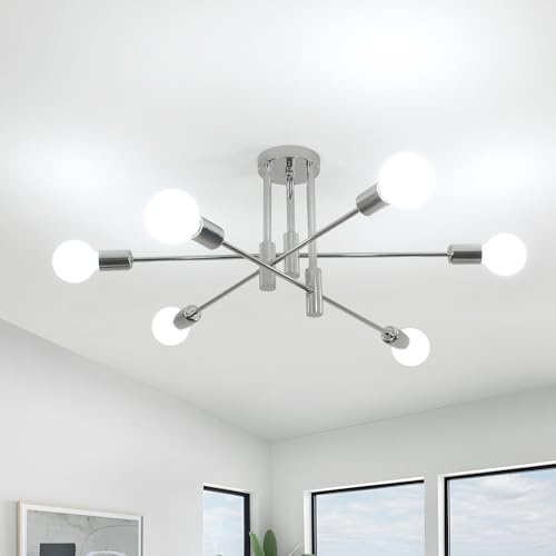 Comely Lámparas de Araña Industrial E27, Lámpara Techo Vintage de 6 Luces, Lampara Colgante Moderne en Métal Forme Ajustable para Salón Dormitorio Cocina Comedor, Cromo
