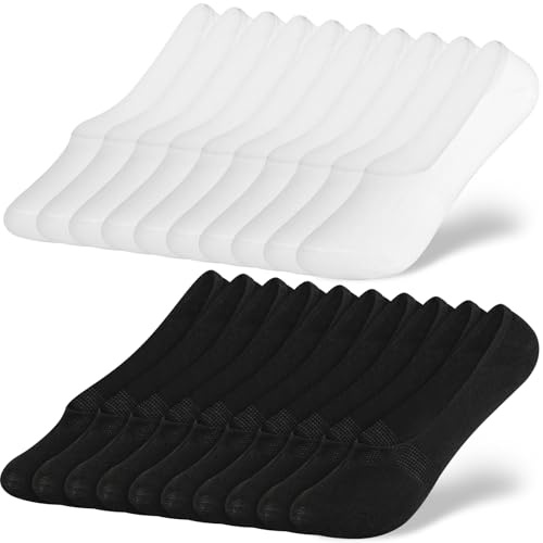 AOOWU Trainer Invisible Ankle No Show Socks for Women, 10Pairs No Show Socks, Cushioned Anti Blister Sports Socks, Non Slip Low Cut Liner Cotton Socks for Invisible Footies, Loafers, Casual Boat Shoes
