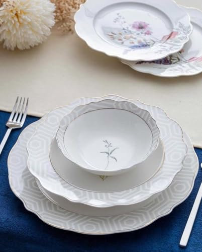 Elegant 24 Piece Porcelain Dinner Set for 6 People White with Floral and Gold Trim