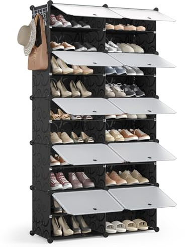 Mondeer Schuhregal, Kunststoff Schuhschrank 10 Ebenen, Schuhregal Organizer hält 40 Paar Schuhe Platzsparendes, für Flur Schlafzimmer Wohnzimmer Eingang (Schwarz)