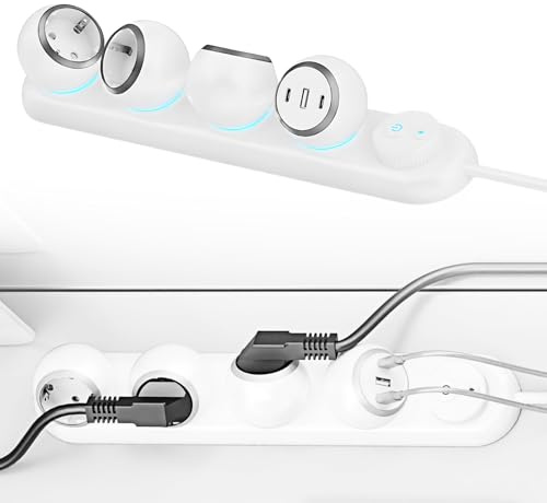Regleta con 3 USB, Interruptor y luz Ambiental, Enchufe múltiple de 3 vías, Giratorio 360°, Adaptador de Enchufe USB, protección contra sobretensiones, Enchufe de distribución para casa o Oficina