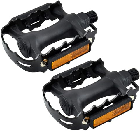 Pedales para Bicicleta de Ciudad Trekking Touring con Caja de Acero, Rodamientos y Rosca 9/16” (M14) con reflectores Dobles Desmontables VN006