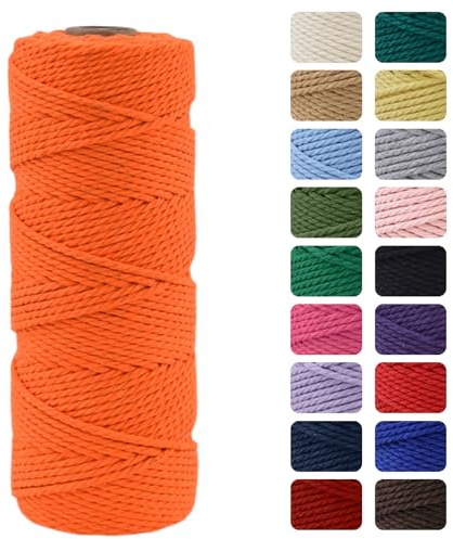 MOMAHUA 3mm Cotone Macramè 100% Naturale,Arancione 100m Filato Non Sbiancato Senza Chimici per DIY, Bomboniere, Decorazioni - Cordame in Cotone per Crafts