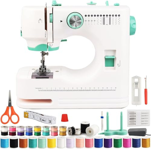 Sewing Machine for Beginner with 12 Built-in Stitches & Dual Speed, Foot Pedal Control,Compact & Lightweight Sewing Machine Kit Ideal for Garments, Home Textiles & DIY Crafts