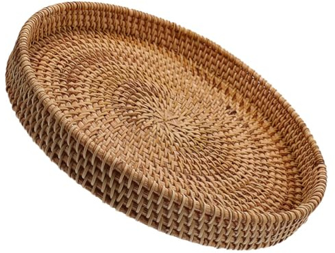 ROMISBABA Cesta Redonda de Ratán Tejida Manualmente para Almacenamiento Versátil y Estilo Rústico el Hogar, Bandeja para Servir con Diseño Elegante y Duradero