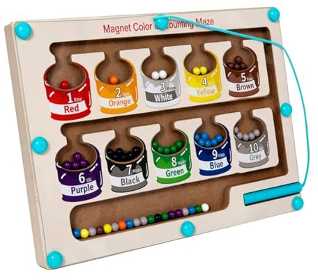 RiToEasysports Laberinto Magnético, Rompecabezas Educativo de Madera Maciza con Combinación de Colores y Números, Tablero de Conteo para Desarrollo Cognitivo, for Niños en Casa y Aula