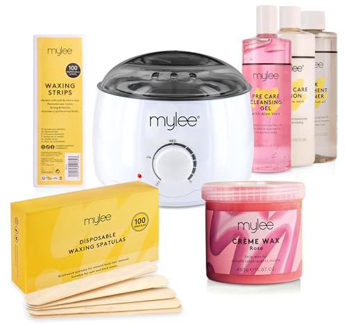 Mylee Salon Quality Waxing Kit Includes Wax Heater, Rose Wax, Waxing Strips, Spatulas, Mylee Pre and After Care Lotion and Equipment Cleaner (Rose)