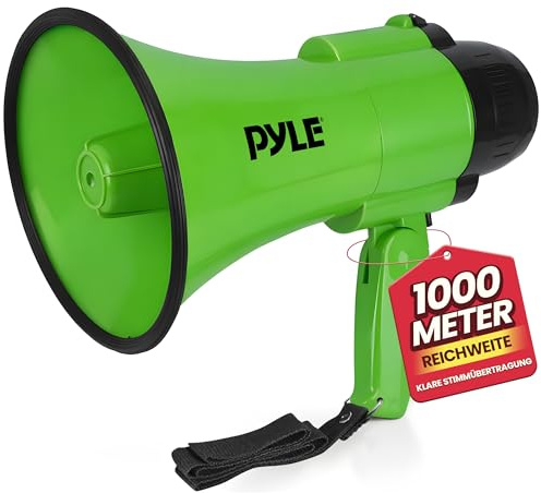 Pyle Compact Battery-Operated Megaphone with Siren - 30W Power, Microphone, 2 Modes, PA Sound, Bullhorn, 1200 Yards Range, Foldable Handle for Cheerleading, Police Use (Green)