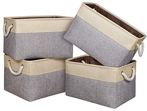 Univivi Large Storage Baskets Set of 4, Storage Baskets for Shelves with Cotton Rope Handles, Foldable Fabric Storage Boxes for Toys, Clothes, Office Products - Grey