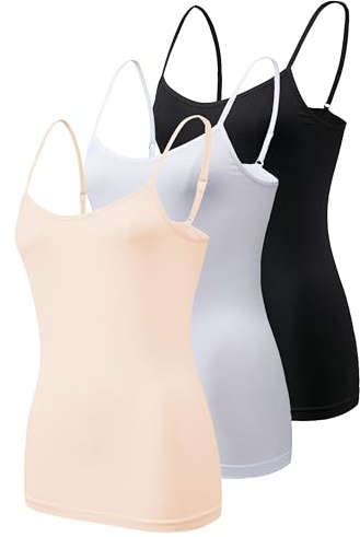Lot de 3 débardeurs thermiques super doux pour femme - Sans couture - Noir et blanc - Nude - Taille 36-50, Noir/blanc/nude, S