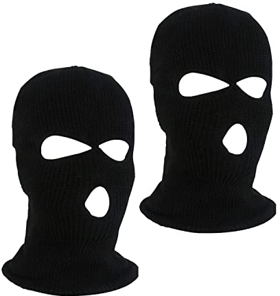 NITAIUN 2 Piezas Pasamontañas de Punto de 3 Agujeros, Máscara De Cara Completa, Balaclava Elástica de Esquí Sombrero para Moto, Prueba de Viento, Negro,Talla única (2 Piezas)