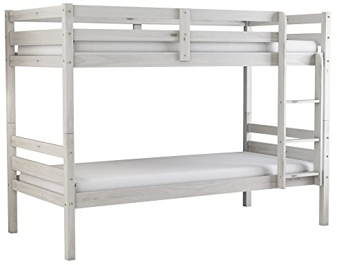Arredo Stock Letto a castello in legno di pino massello, 90x190x156 cm (Bianco naturale)
