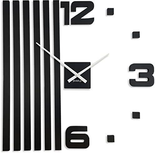 FLEXISTYLE 3D Wanduhren DIY Holz Eiche Lamellen große Wanduhr 100cm Modern Design EKO Wandtattoo Dekoration Uhren für Büro Wohnzimmer Schlafzimmer (XXL shwarz, weiße Zeiger), z230