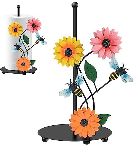 Porte-serviettes en papier décoratif en forme de tournesol pour rouleau de cuisine réaliste en forme de papillon/abeille, support décoratif pour comptoir de cuisine, jardin, cour (abeille)