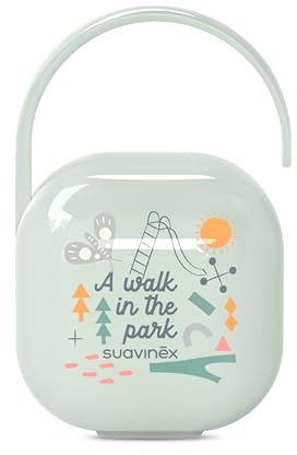 Suavinex Porta Ciuccio Bimbo, Capacità 2 Succhietti, Scatola Portaciuccio, Custodia, con Manico per Appendere al Passeggino, 0 Mesi, Walk in the Park Verde