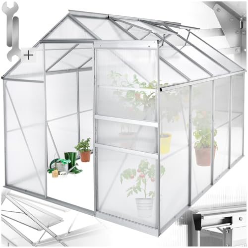 tectake Invernadero de Jardín de Aluminio y Policarbonato, Caseta Jardín Exterior 250x185x195, Vivero Huerto Casero 7,7m³, Invernadero Terraza para Cultivo de Plantas
