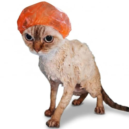 Kotomoda Sphynx Lot de 20 bonnets de douche imperméables et réglables pour le toilettage et la sécurité des oreilles pour chat et petit animal domestique Rouge