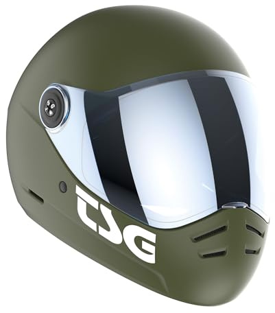 TSG - Pass 2.0 Full-face Premium Helmet w/Two Visors | Downhill Skateboarding, E-Skating, E-Onewheeling, Longboarding | Nose Ports, Air Flow Channels, Ear Slots, Adjustable Pads, Satin Olive, Small