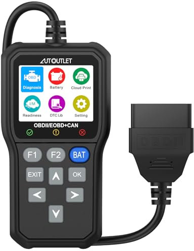 AUTOUTLET OBD2 Diagnosegerät, Unterstützt QR-Code-Scans & One Touch Batterietest-Taste, OBD EOBD Auto Diagnosegerät mit DTC-Definition, 10 Modi & 13 Sprachen, Farbbildschirm, Auto Motor Auslesegerät