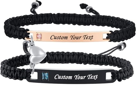 Vnox Bracciale Coppia Lui e Lei Personalizzato: Regalo Fidanzato Braccialetti Amicizia Bracciali Coppia Incisione Acciaio Regalo Anniversario per Lui Lei Fidanzata
