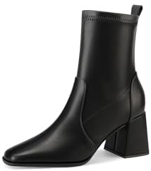 QUEEN HELENA Stivaletti con Tacco Medio Stivali Bassi Casual Eleganti Donna ZM9845 (Nero Pu, Sistema Taglie Calzature EU, Adulto, Donna, Numero, Media, 38)