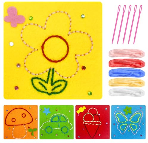 Kit de couture 5 pièces pour enfants, premier kit de couture pour filles, tissu feutre fait main, plaisir de coudre, pour les enfants âgés de 3 à 12 ans, pour aider à améliorer leur créativité et leur