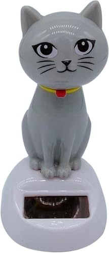 Gryshanyun Solar Powered Swinging Cat Dashboard Decor, Gray Dancing Figure for Car, Office and Home, Solar Energy Motion Ornament, Decorative Statue for Desk and Shelf
