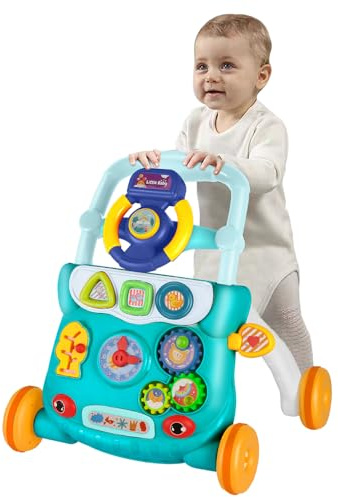 Girello Bambino per Imparare a Camminare, Giocattolo Primi Passi per Bambini 6+ Mesi, Lavagna Magnetica Verde 40x32x40.5 cm