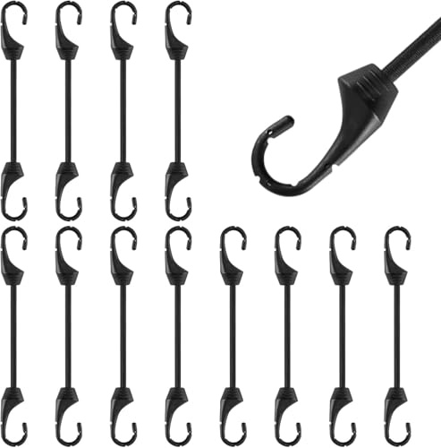 Bungee Cords with Hooks 4 Inch, 12 PCS Short Bungee Cords With Hooks, Bungee Straps With UV Resistant, 5 MM Diameter Elastic Straps With Hooks for Basic Securing