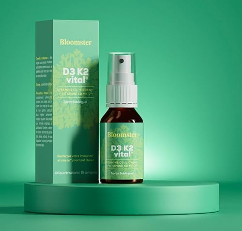 Spray Vitaminas D3 & K2 15 ml - Inmunidad & Salud de los Huesos - D3 Vegetal de liquen boreal - Asimilación y Dosificación óptima - Vegano - Sin gluten ni lactosa - Fabricado en Francia