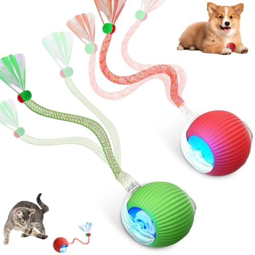 Supore Giocattolo interattivo per gatti, palla da gioco interattiva per cani con coda di libellula, giocattolo intelligente per gatti e cani (rosso) (green)