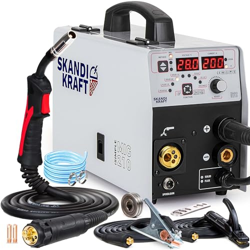 SKANDI KRAFT iSimple Mig 210 saldatrice inverter 200A – 4 in 1 MIG MAG saldatrice a gas di protezione & filo di riempimento, senza gas – Synergic, MMA, TIG – IGBT (8,5 kg)
