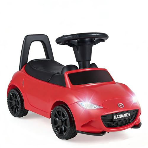 KOMFOTTEU Porteur Enfant 1 an Mazda, Voiture a Pousser avec Rangement sous Siège, Volant, Grande Assise et Anti-Retournement, Jouet Voiture Glissant à Pied pour Bébés 1-3Ans, Charge 20KG (Rouge)
