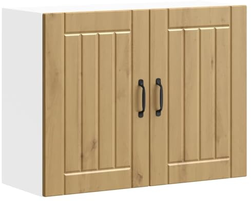 Mhdvray Lucca Armario de cocina suspendido 80 x 31 x 60 cm, armario de cocina con puertas de cristal, armario de pared de roble Artisan, armario de pared moderno de madera para almacenamiento