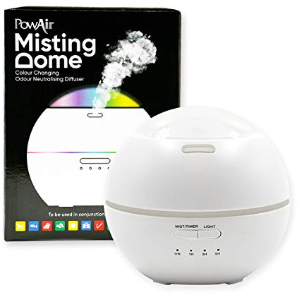 PowAir Misting Dome - Humidificador y difusor para ambientes de aromas de aceites esenciales. Tecnología ultrasónica con iluminación LED de 7 colores para dormitorio, habitación de bebé y oficina |