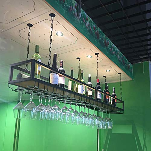 DSVONAUS Deckenregal Weinregal mit Glashalter, Hängend Metall Weinflaschenhalter, Industrielle Decke Weinregal Höhenverstellbar, Decke Dekoration Regal für Bars, Restaurants, Küchen (80×25×100cm)