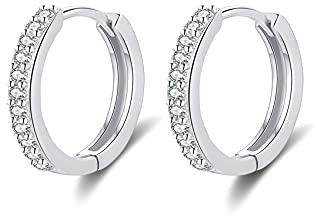 Boucles d'oreilles Femme Hypoallergénique Créoles en Argent Fin 925 Avec Zircone Cubique Plaqué Platine/Or Jaune/Or Rose, Diamètre 8mm/10mm/12mm
