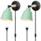 TOKIUS 2 Stücke Wandleuchten, Moderne Wandlampe aus Metall und Holz Deko E27 Fassung Verstellbarer Wandbeleuchtung Innen Wandlampe für Schlafzimmer Wohnzimmer Korridor (Grün, Mit Stecker Schalter)