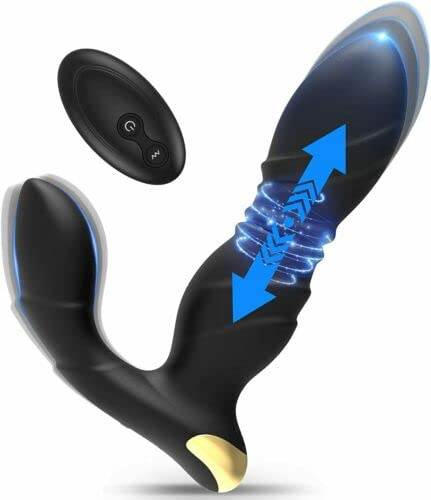 Thrusting Anal Vibrators Prostate Massager 360 Degree Rotating Anal Vibrator Anal Plug 10 Modes Vibrating Wand Dildo Butt G spot Stimulator Remote Control Sex Toys Black