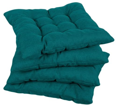 Gutekissen® Stuhlkissen gesteppt Quadrat Polsterauflage Auflage für Stühle/Bänke für Haus und Garten Sitzauflage Gartenkissen Sitzkissen viele Farben (45x45, Türkis, 4)