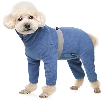 BT Bear Vinter hundrock, justerbar varm onesie för husdjur tjockare värme fleece jumpsuit kläder pyjamas kostym kläder för små hundar medelstora hundar (blå, XL)