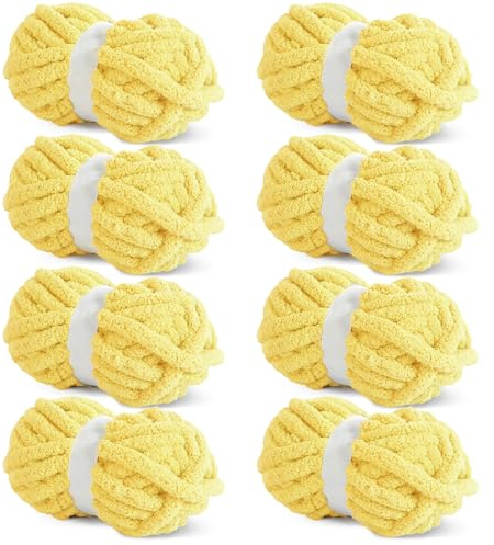 Hombys Buttercup Chunky Chenille Yarn for Crocheting & Knitting, Super Bulky, Soft Plush, 8 Jumbo Packs (27 yds, 8 oz Each)