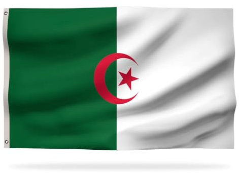 Drapeau Algérien Premium 150x90cm - Drapeau de l'Algérie Résistant et de Haute Qualité avec 2 œillets métalliques - Soyez fier de vos couleurs !