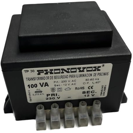 Transformador Pool 100VA 230/12V 50-60Hz. IP-00 Regleta TP31100 PHONOVOX